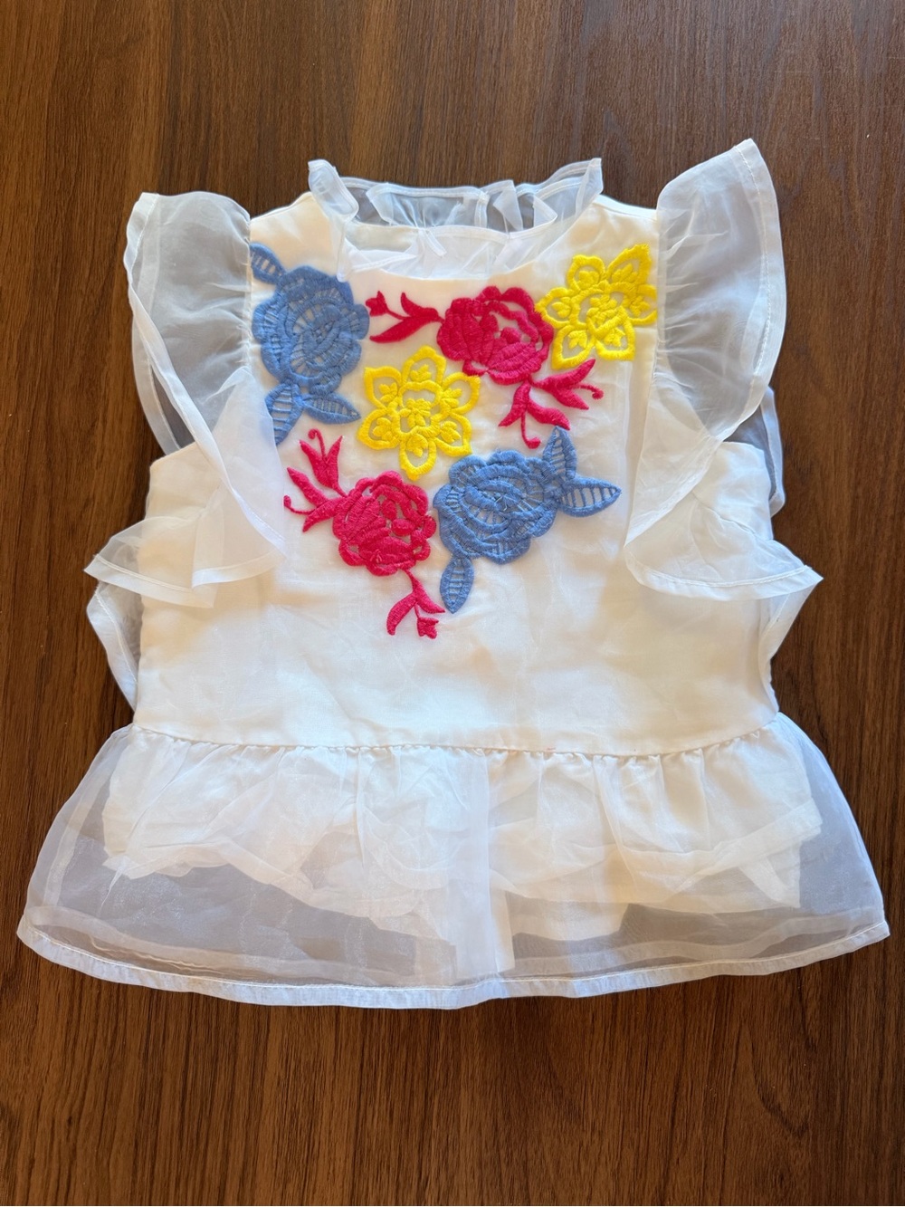 Janie and Jack Embroidered Floral Ruffle Shirt Size 3 Little Girl Boho Designer